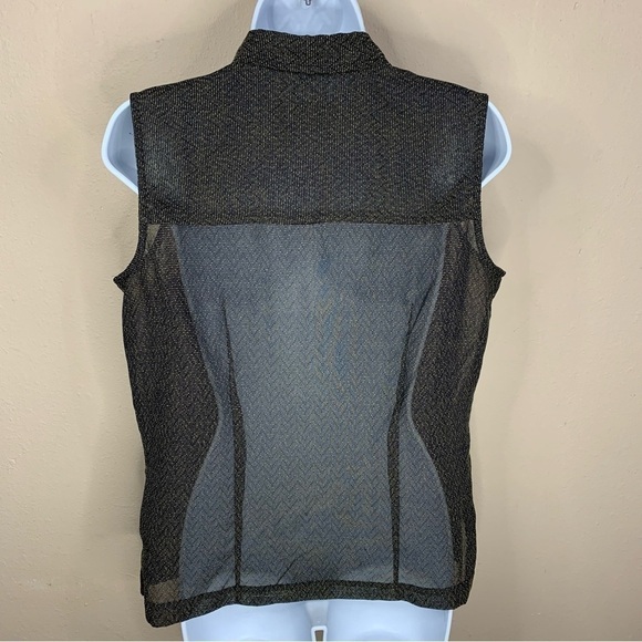 Vintage Emma James Black Beige Semi Sheer Blouse Sleeveless Button Down Size 10 - Picture 6 of 9